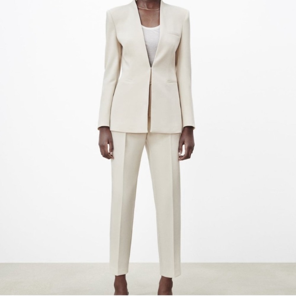 Zara Ecru Inverted Lapel Blazer